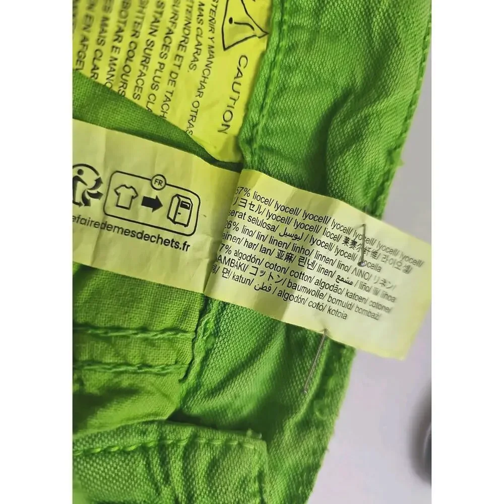 ZARA ~Woman Size 6(US)~ Apple Green Mid-Rise Linen Blend Wide Leg Pants NWT.
